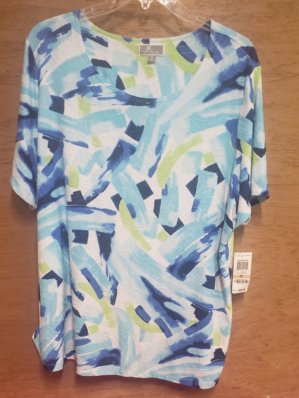 JM Collection Ladies Blue And Green Abstract Knit Top 2X NWT